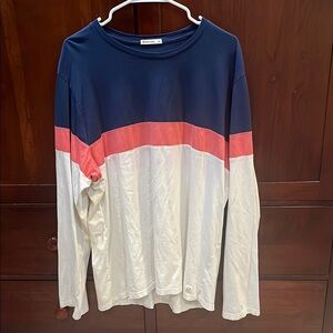 Marine Layer Navy, Coral, and Cream Long Sleeve Tee